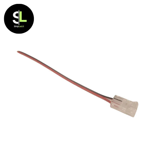 Cavo di alimentazione per strip LED 8mm con connettore su sfondo bianco con logo StripLed.it