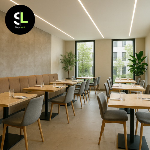 Striscia LED COB IP20 bianco naturale in ristorante, illuminazione professionale 24V alta densità