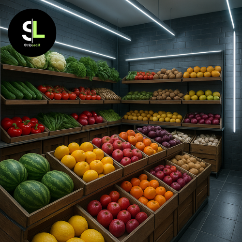 Striscia LED COB IP20 bianco freddo in fruttivendolo, illuminazione professionale 24V alta densità