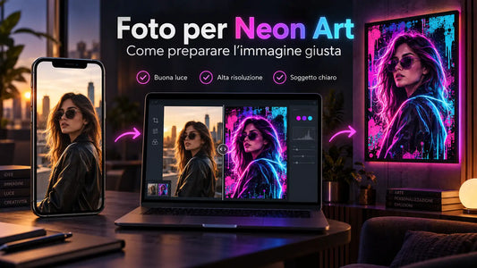 Foto trasformata in Neon Art personalizzata con stampa UV e dettagli Neon LED