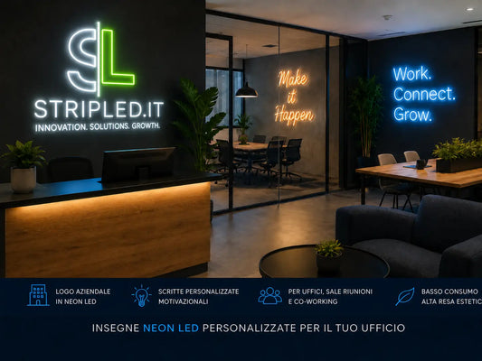 Insegna neon LED personalizzata per ufficio moderno e spazio co-working con logo aziendale luminoso