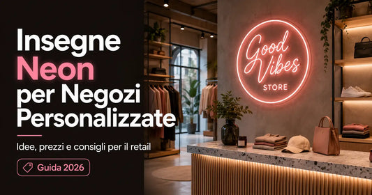 Insegna neon personalizzata per negozio in una boutique moderna con scritta luminosa decorativa e guida alle insegne neon per retail
