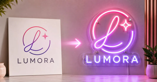 Logo trasformato in insegna neon LED personalizzata su plexiglass