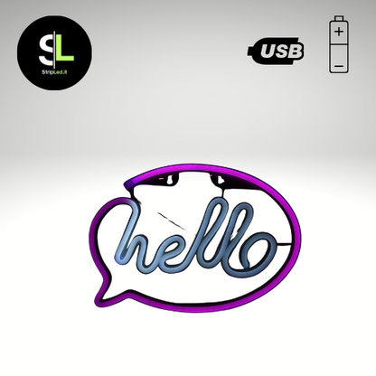 INSEGNA LUMINOSA NEON LED HELLO