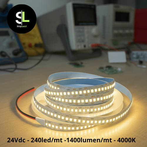 STRIP LED 24 VDC SMD 5MT 240LEDS/MT IP20 BIANCO NATURALE 4000K