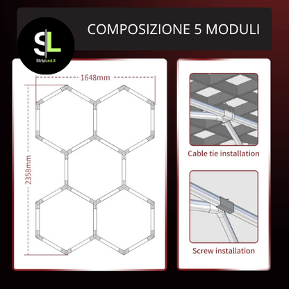 HEXAGON LED COMPOSIZIONE DA 5 MODULI 220 VAC BIANCO FREDDO