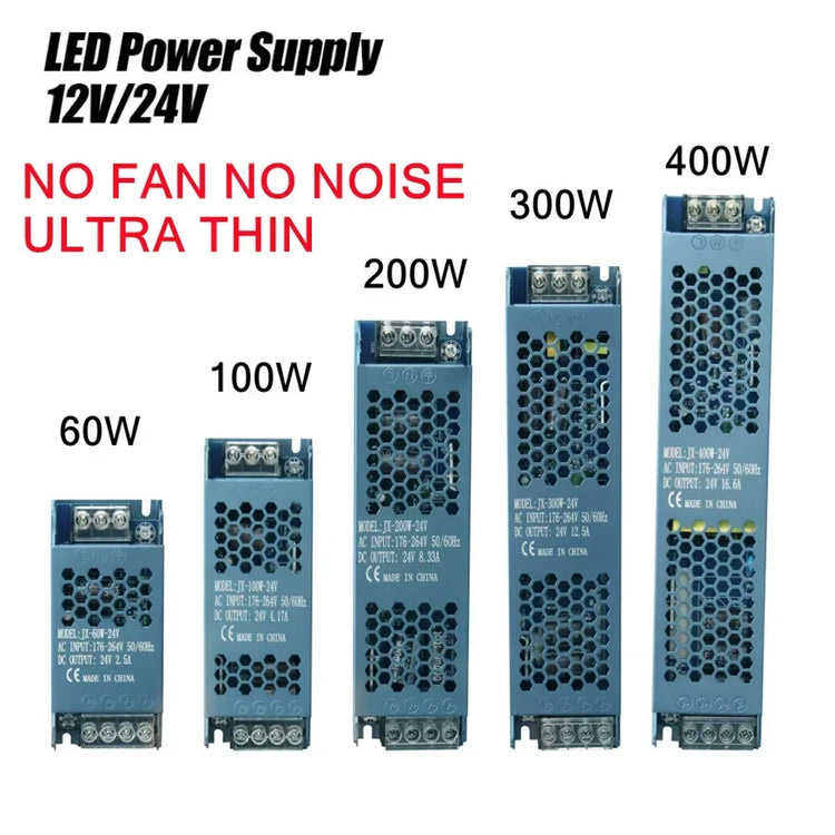 Alimentatore LED 12V Switching Metallico 100W–400W Stabilizzato per Strip LED