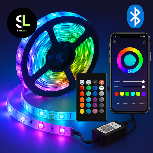 STRIP LED SMD RGB CON TELECOMANDO E APP BLUETOOTH