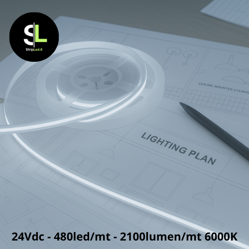 STRIP LED COB 24 VDC 5MT 480LEDS/MT IP20 BIANCO FREDDO 6000K