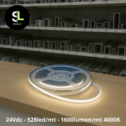 STRIP LED COB 24 VDC 5MT 528LEDS/MT IP20 BIANCO NATURALE 4000K