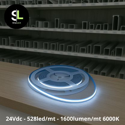 STRIP LED COB 24 VDC 5MT 528LEDS/MT IP20 BIANCO FREDDO 6000K