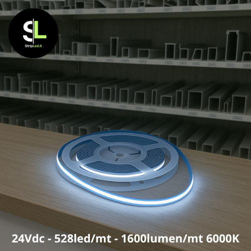 STRIP LED COB 24 VDC 5MT 528LEDS/MT IP20 BIANCO FREDDO 6000K