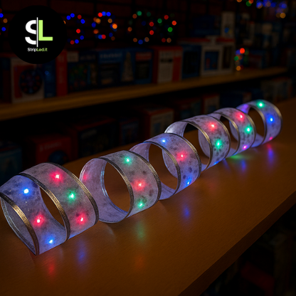Luci di Natale LED oro multicolore accese - Nastro 5m batterie decorazioni
