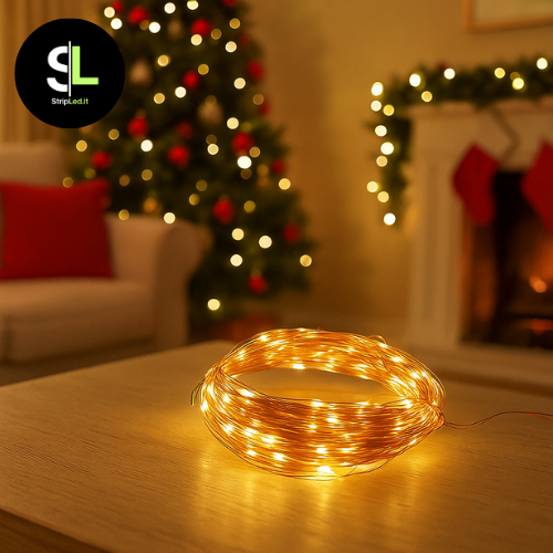 Filo di rame con luci LED bianco caldo USB, ideale per decorazioni natalizie e illuminazione d’ambiente