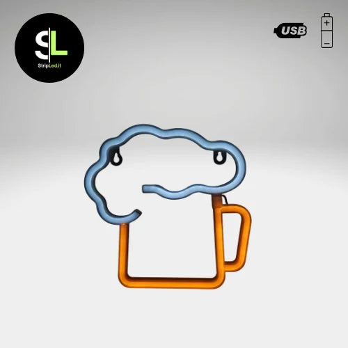Insegna LED neon USB a forma di boccale di birra s sfondo bianco con logo StripLed.it