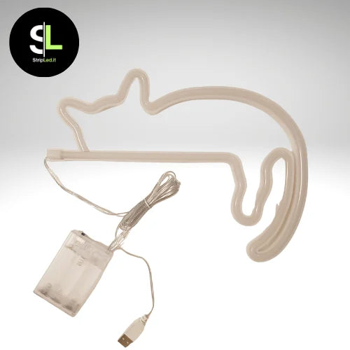 Insegna neon LED gatto con cavo USB e box batterie e logo stripled.it