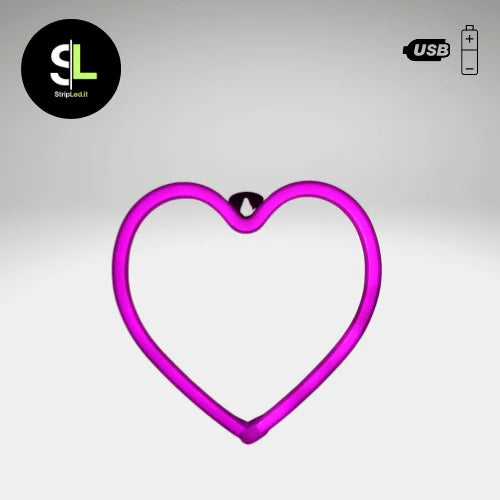 Insegna luminosa a forma di cuore LED neon USB luce rosa su sfondo neutro con logo StripLed.it