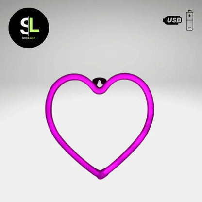 Insegna luminosa a forma di cuore LED neon USB luce rosa su sfondo neutro con logo StripLed.it