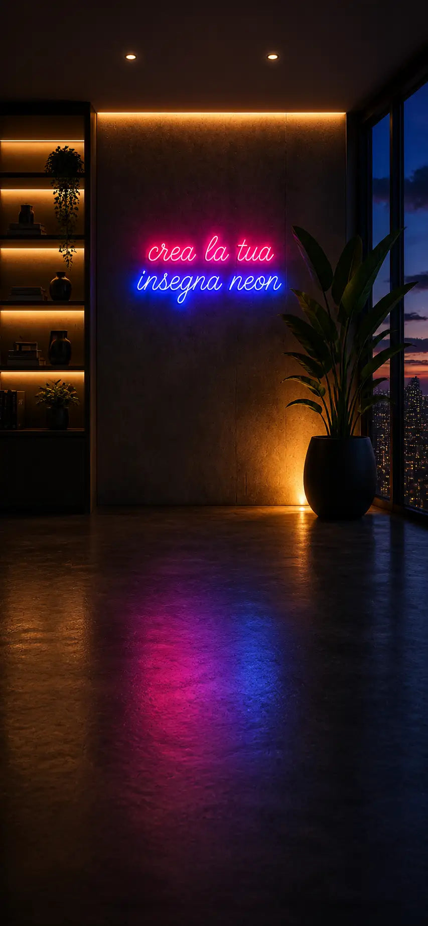 Insegna neon LED personalizzata installata in uno showroom moderno