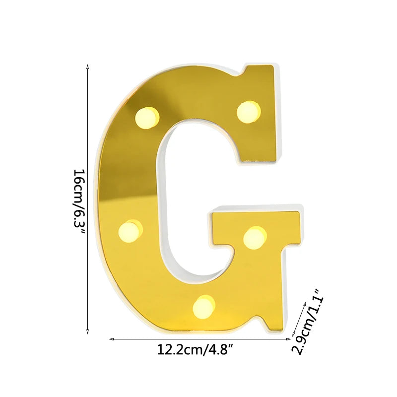 LETTERA DORATA LED CON ALIMENTAZIONE A BATTERIA