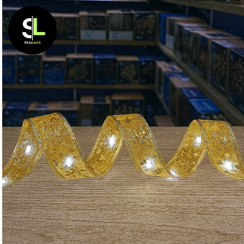 Luci di Natale LED oro bianco freddo 6000K - Nastro 5m batterie
