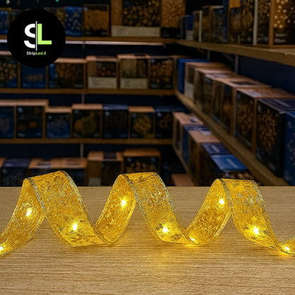 Nastro LED natalizio oro 10 metri acceso - luci calde per decorazioni natalizie