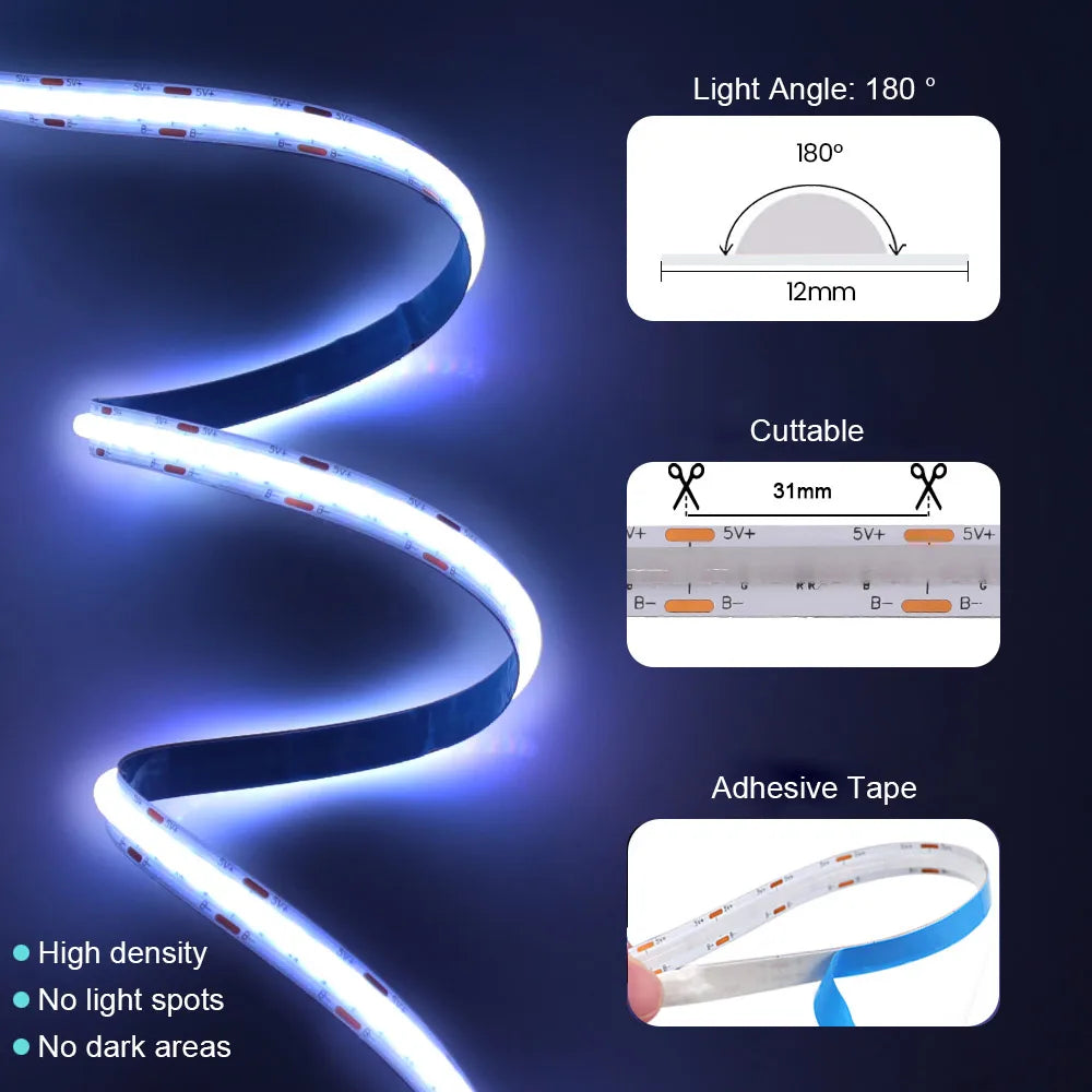 STRIP LED COB RGB WIFI 5MT 576LEDS/MT 5V USB IP20