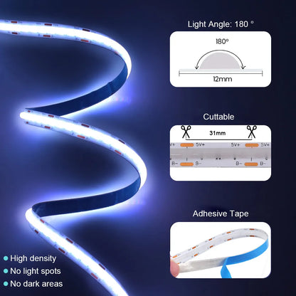STRIP LED COB RGB WIFI 5MT 576LEDS/MT 5V USB IP20